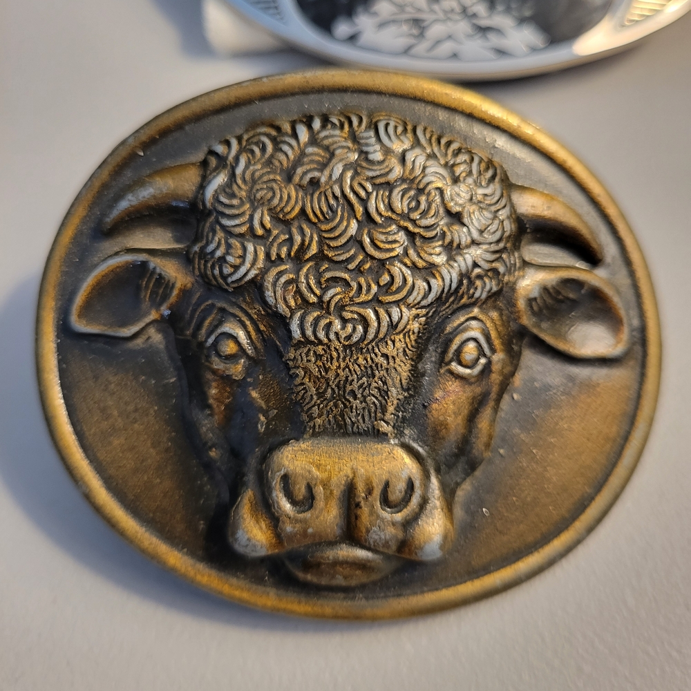 Antique Bronze Cow Head Oval Belt Buckle - Men’s Accessory
